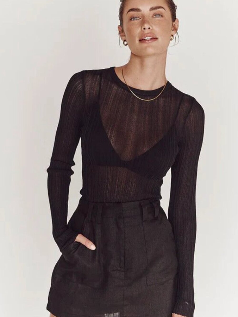 DISSH HARPER BLACK LONG SLEEVE KNIT TOP - M